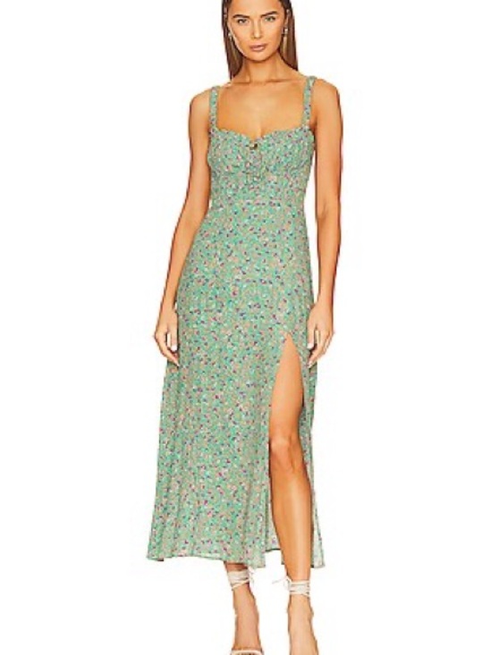 Astr Dresses & Skirts - Astr Green Floral Sweetheart Maxi Dress with Side Slit